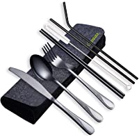 HOMQUEN Utensilios portátiles- Juego de Cubiertos para Viaje- Juego de Cubiertos de Acero Inoxidable- Incluye Cuchillo…